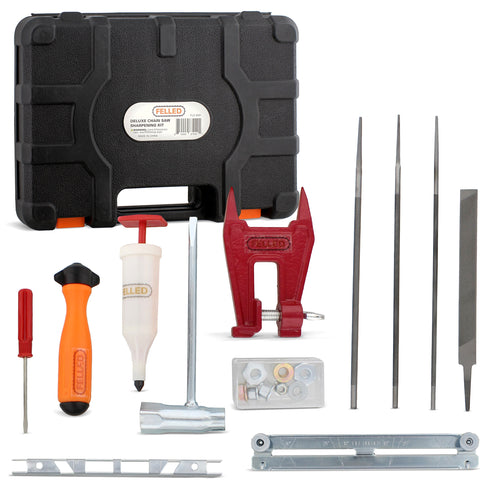 Chainsaw Sharpening Hard Case Kit File Guide, Gauge, Vise, Grease Gun